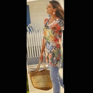 Soft Surroundings Wild Flower Knit Tunic Sweater Top Medium Peasant Boho